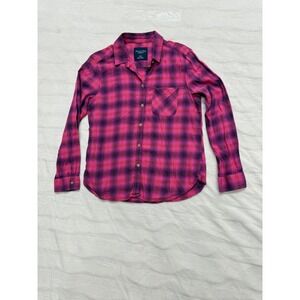 American Eagle Outfitters Plaid Flannel Shirt Women M Pink Long Sleeve Button Up